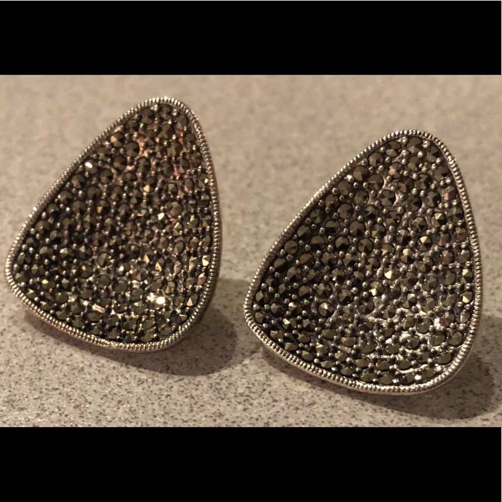 Marcasite Sterling Silver Soft Edge Triangle Post Earrings